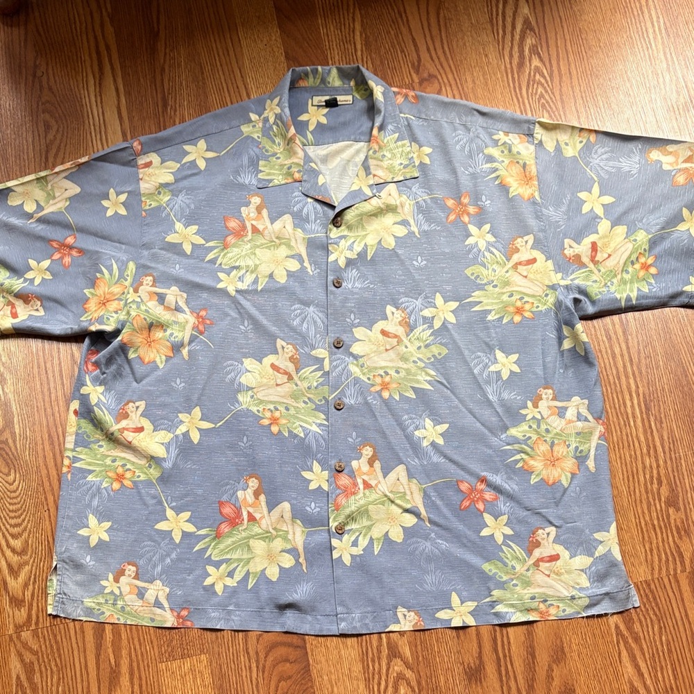 Tommy Bahama Blue Hawaiian Shirt with Floral Print